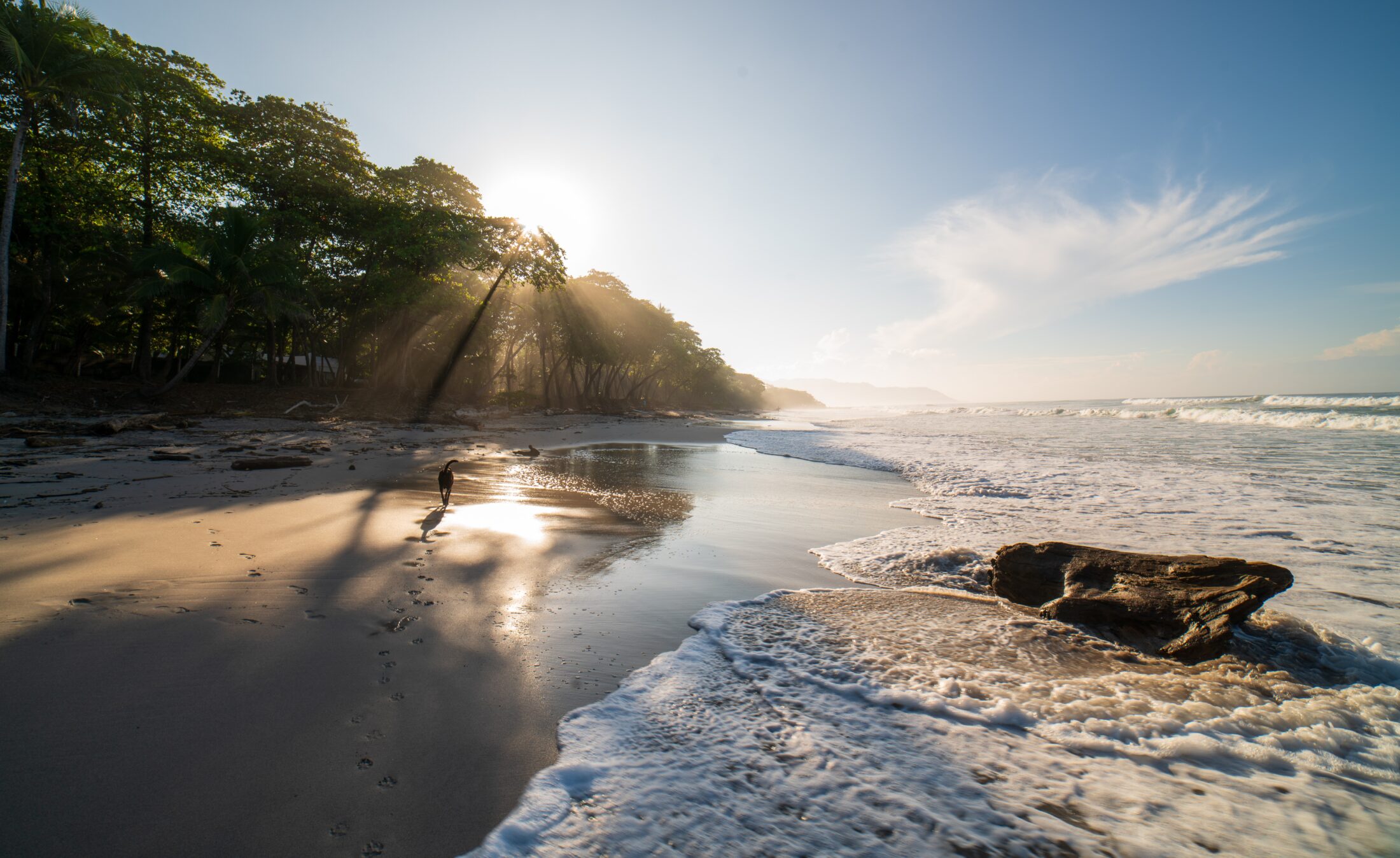 Costa Rica Urlaub Rundreise Route Sehenswürdigkeiten Highlights: Der Strand von Santa Teresa im Sonnenuntergang